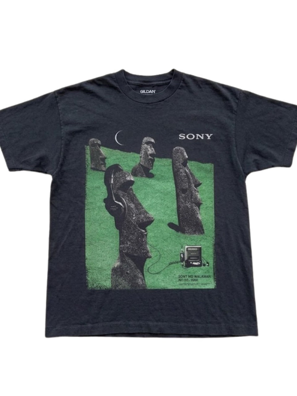Sony Black Graphic Tee with Green Moai Graphic